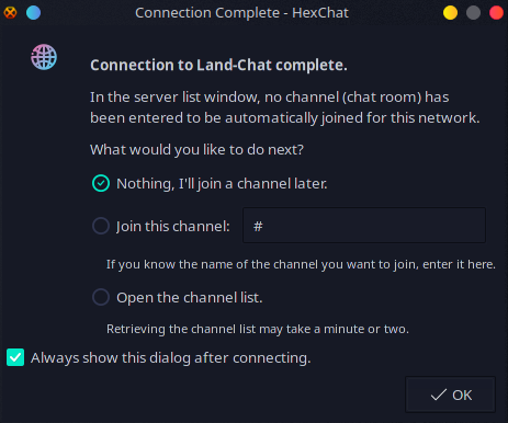 HexChat connection complete