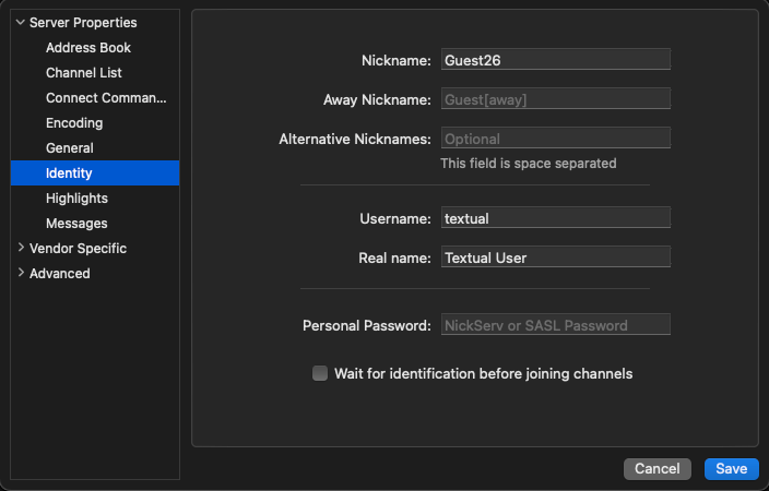 Textual identity menu